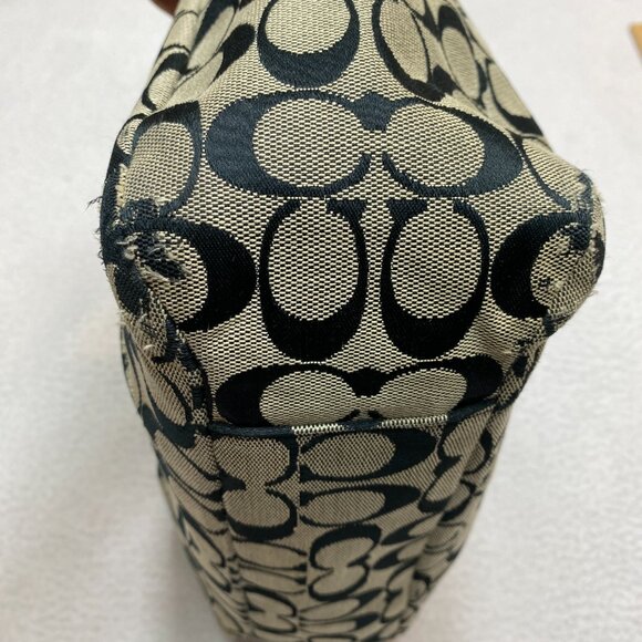 Coach Gallery Signature Black Canvas Patent Leather East West Tote Shoulder Bag - Picture 6 of 13